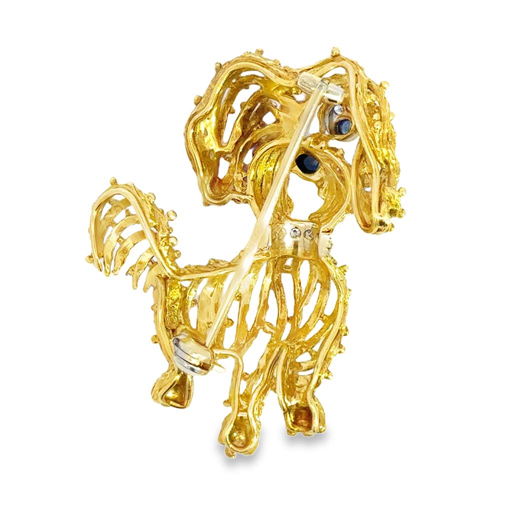 Sal Praschnik Sapphire & Diamond 18K Yellow Gold Dog Brooch