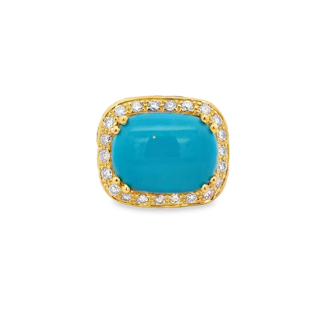 Sal Praschnik 0.54 CTW Diamond & 9.39 CT Turquoise 18K Yellow Gold Black Enamel Cheetah Print Ring