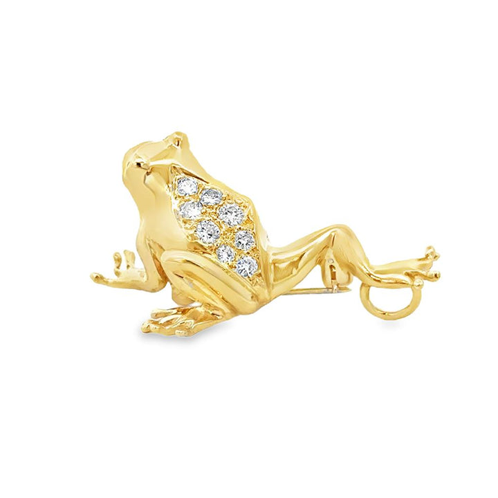0.24 CTW Diamond Frog Brooch Pin with Ruby Eyes in 14K Yellow Gold