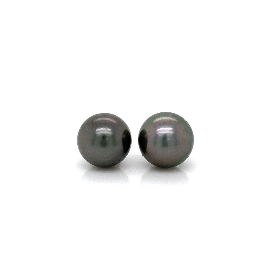 9.5MM Black Tahitian Pearl 14K White Gold Stud Earrings