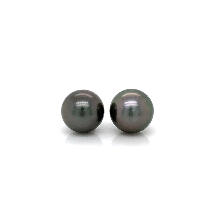 9.5MM Black Tahitian Pearl 14K White Gold Stud Earrings