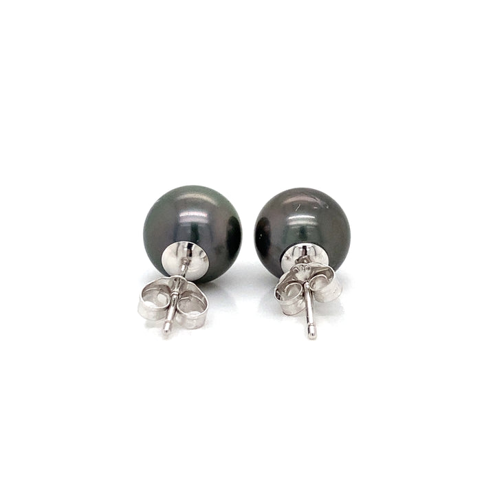 9.5MM Black Tahitian Pearl 14K White Gold Stud Earrings