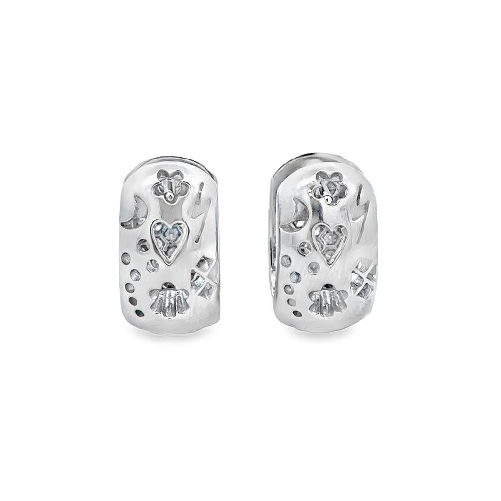 1.20 CTW Diamond Pavé Hoop Huggie Earrings 14K White Gold – 16mm