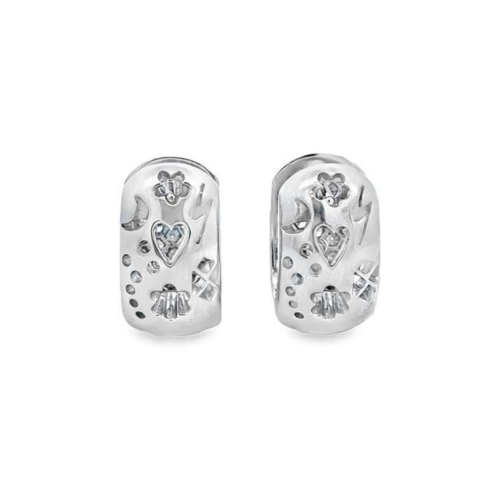 1.20 CTW Diamond Pavé Hoop Huggie Earrings 14K White Gold – 16mm