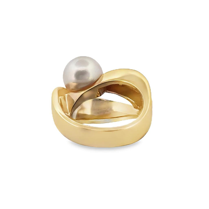 9mm Pearl and Diamond Modern Ring, 14K Yellow Gold