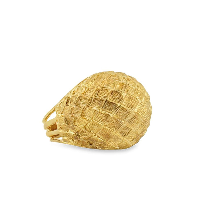 18K Yellow Gold Textured Dome Ring – 16.5mm Top