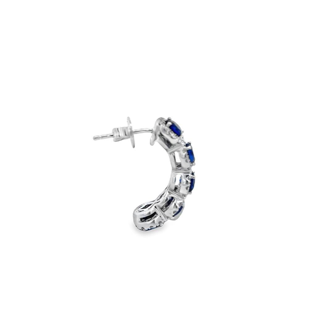 3.19 CTW Sapphire & 0.94 CTW Diamond 14K White Gold Half Hoop Earrings