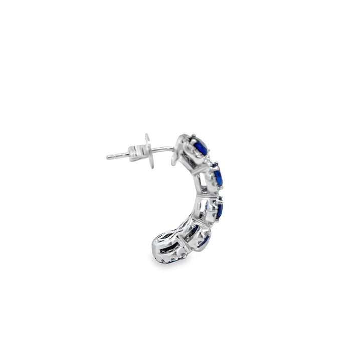 3.19 CTW Sapphire & 0.94 CTW Diamond 14K White Gold Half Hoop Earrings