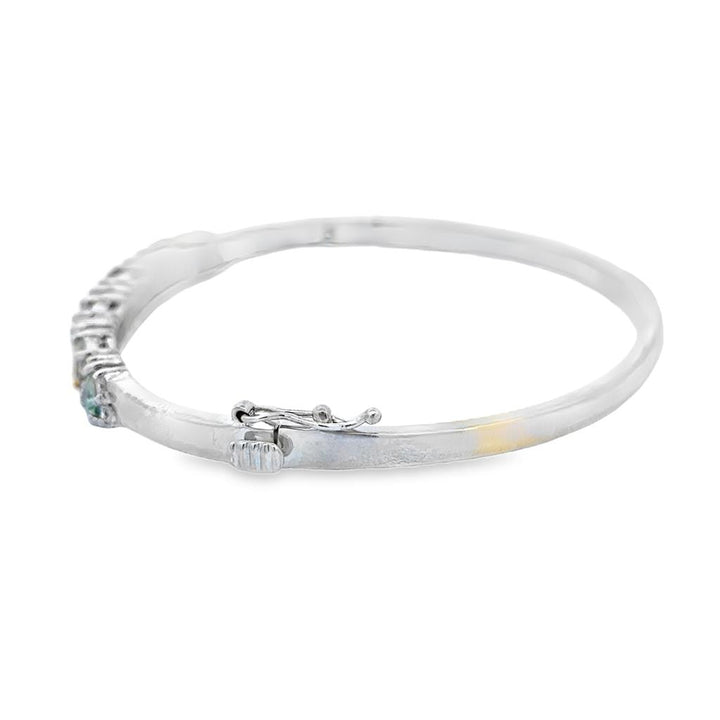 Multi-Colored Sapphire & Approx 0.60 CTW Diamond 14K White Gold Hinged Bangle Bracelet