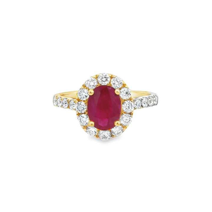 1.91 CTW Ruby & Diamond Halo Ring in 14K Yellow Gold – Size 6.75