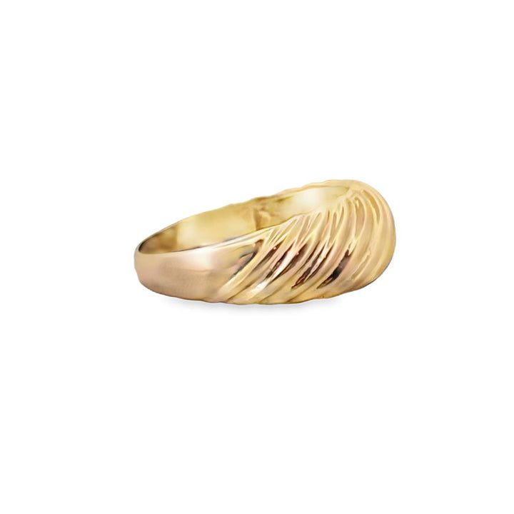 18K Yellow Gold Diagonal Ribbed Dome Ring