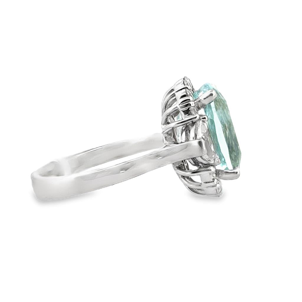 6.28CT Blue Paraiba Tourmaline and Diamond Ring in 18K White Gold