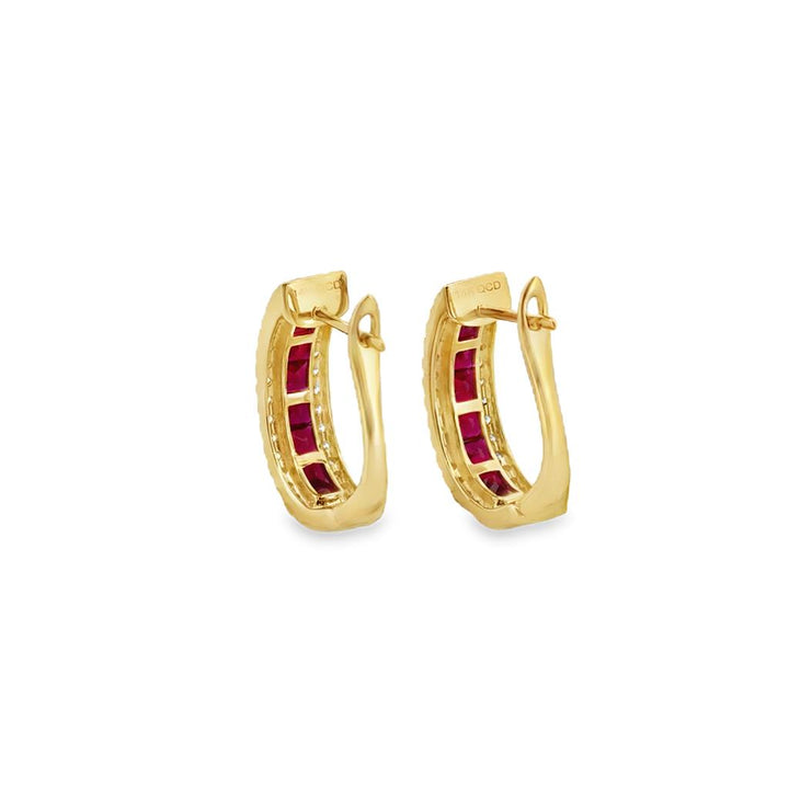 2.58 CTW Ruby & 0.46 CTW Diamond Princess Cut Earrings in 14K Yellow Gold