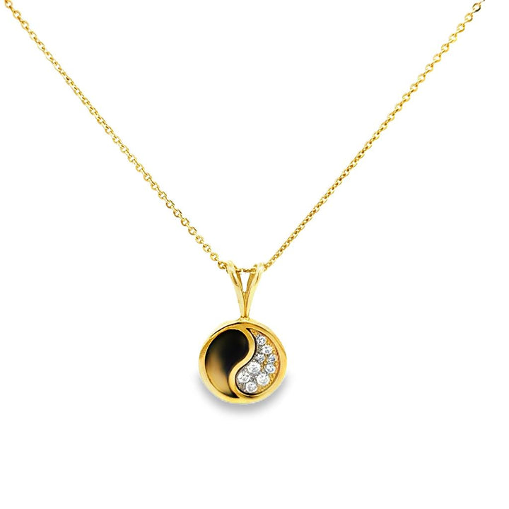 0.20 CTW Diamond and Onyx Yin Yang Pendant Necklace in 14K Yellow Gold