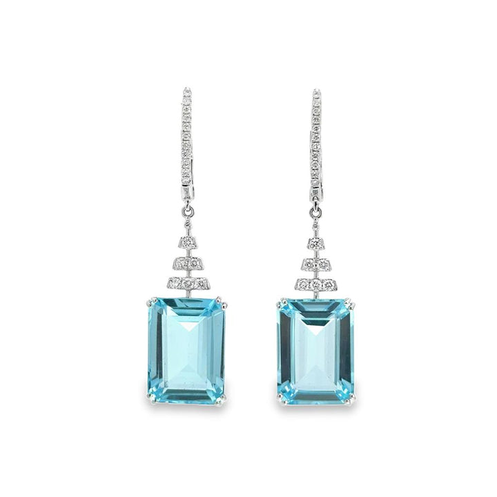 17.42 CTW Sky Blue Topaz & 0.28 CTW Diamond 18K White Gold Drop Earrings