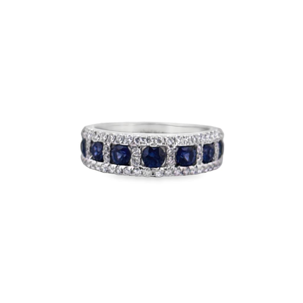 1.03 CTW Sapphire & Diamond 14K White Gold Wide Band Ring – 5.5mm