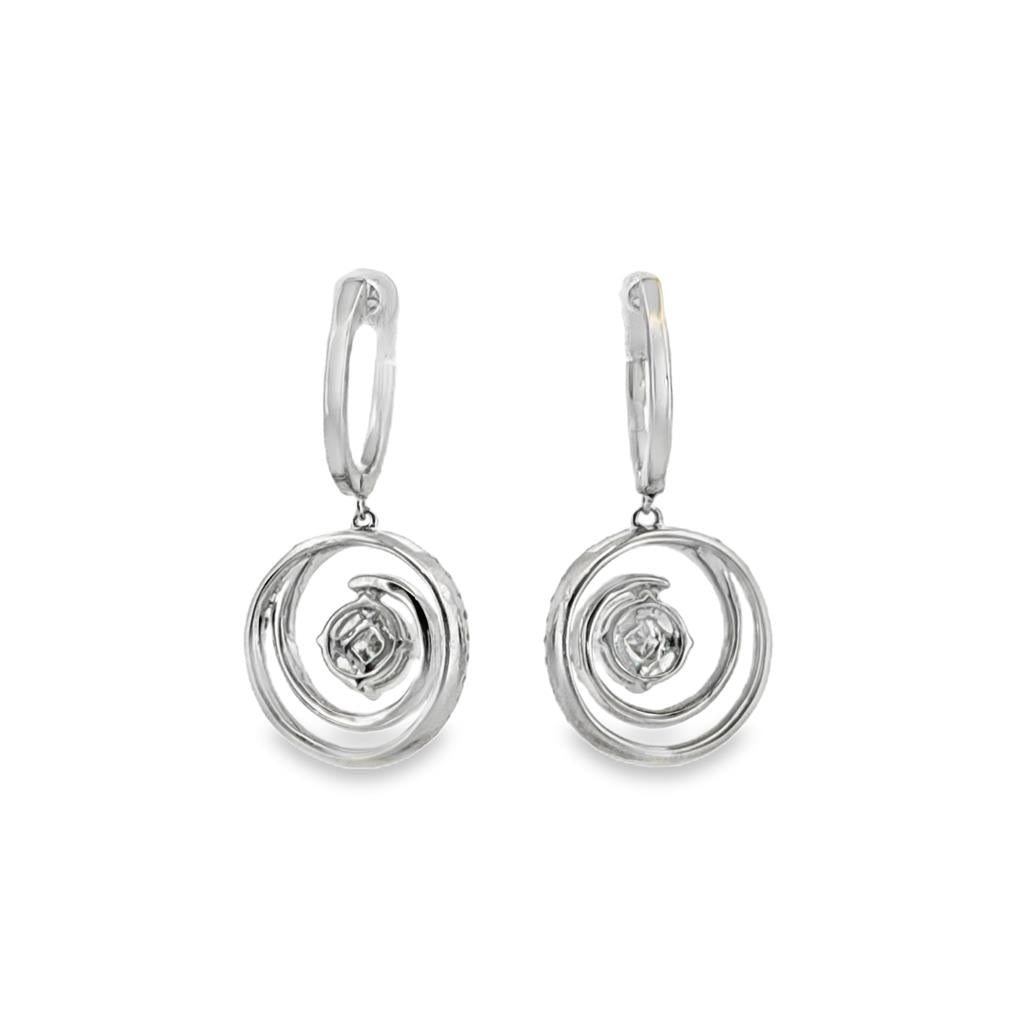1.00 CTW Diamond Spiral Drop Earrings in 18K White Gold