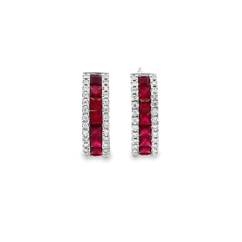 2.58 CTW Ruby & 0.46 CTW Diamond Princess Cut Earrings in 14K White Gold