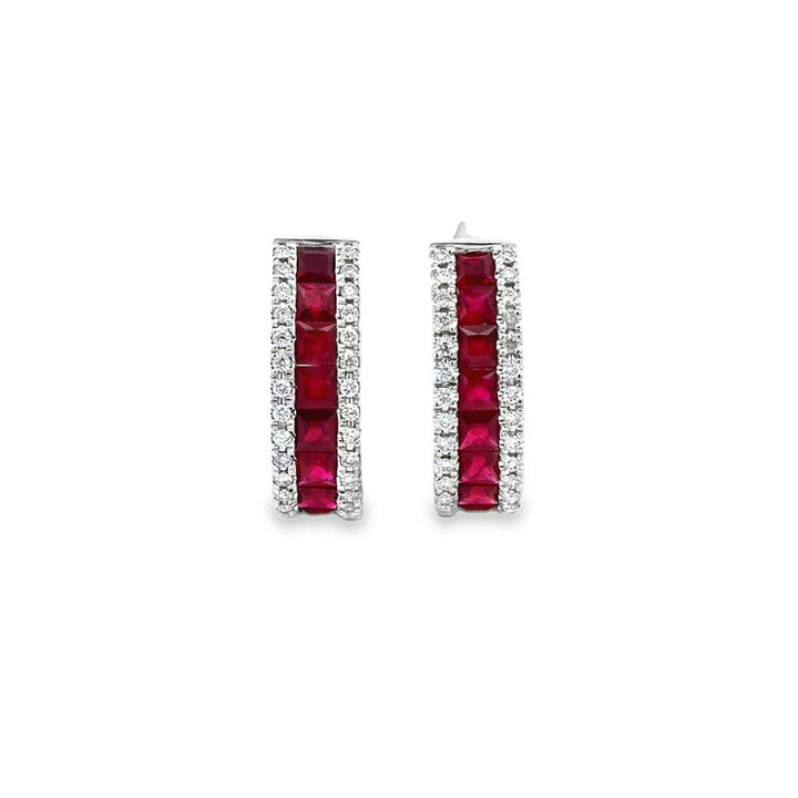 2.58 CTW Ruby & 0.46 CTW Diamond Princess Cut Earrings in 14K White Gold