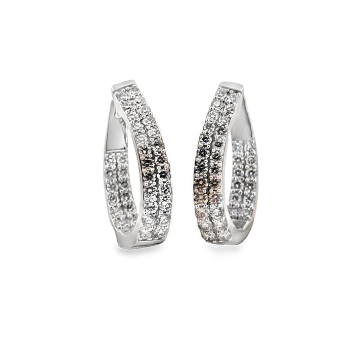 2.00 CTW Diamond Inside Out Elongated Swivel Hoop Earrings in 14K White Gold