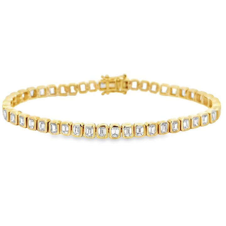 8.22 CTW Emerald Cut Diamond Bezel Tennis Bracelet 14K Yellow Gold