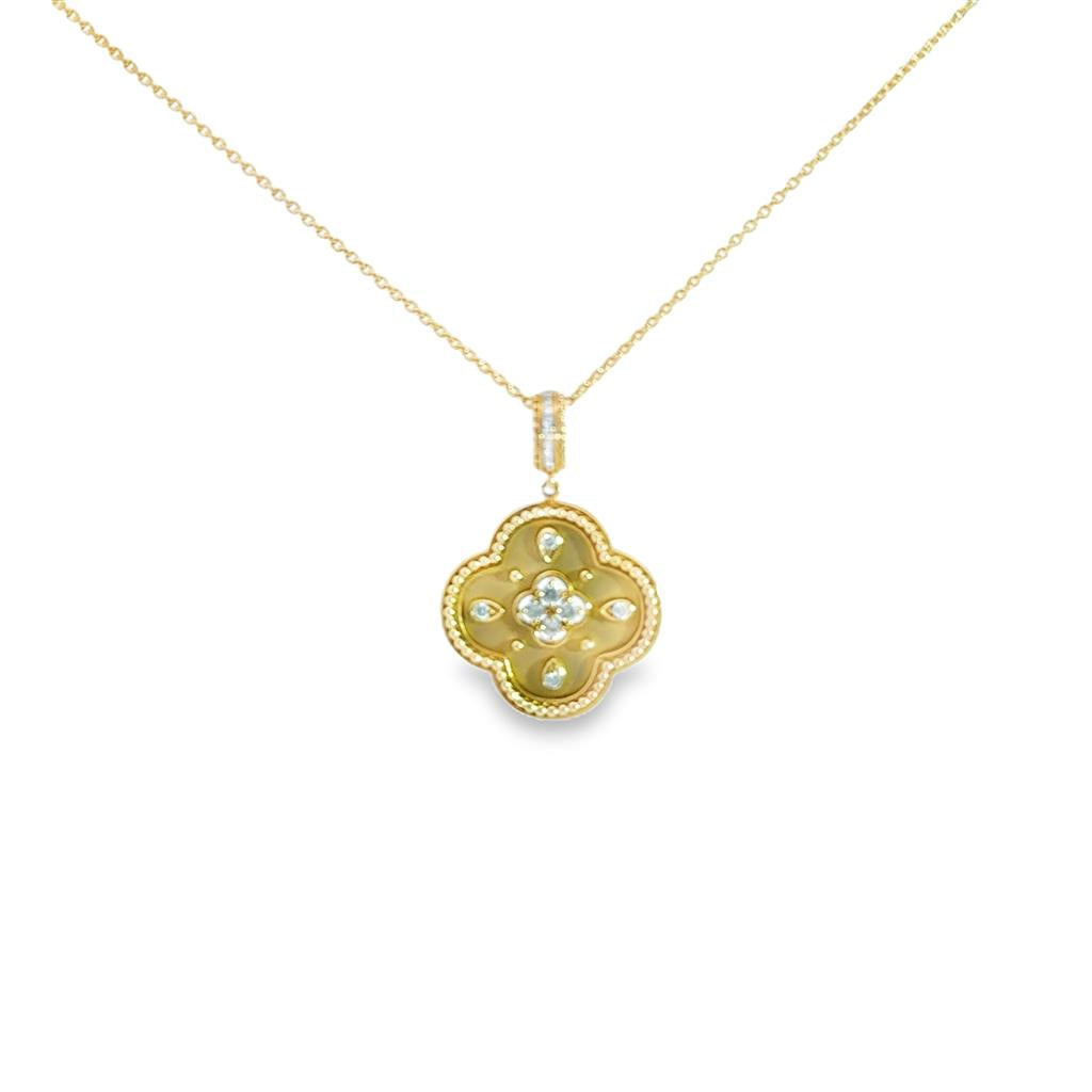0.19 CTW Diamond 18K Yellow Gold Quatrefoil Medallion Pendant Necklace