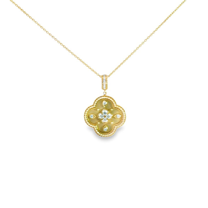 0.19 CTW Diamond 18K Yellow Gold Quatrefoil Medallion Pendant Necklace