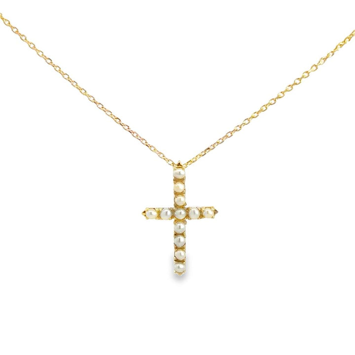 Freshwater Pearl Cross 14K Yellow Gold Necklace