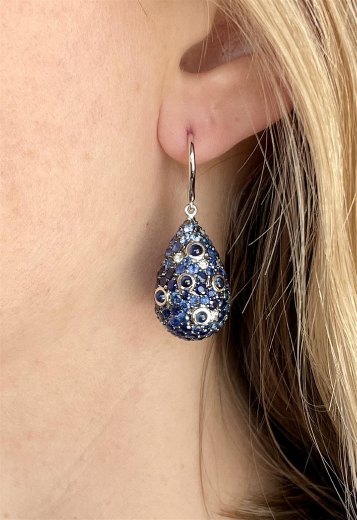 Sapphire & Diamond Drop Earrings in 18k White Gold