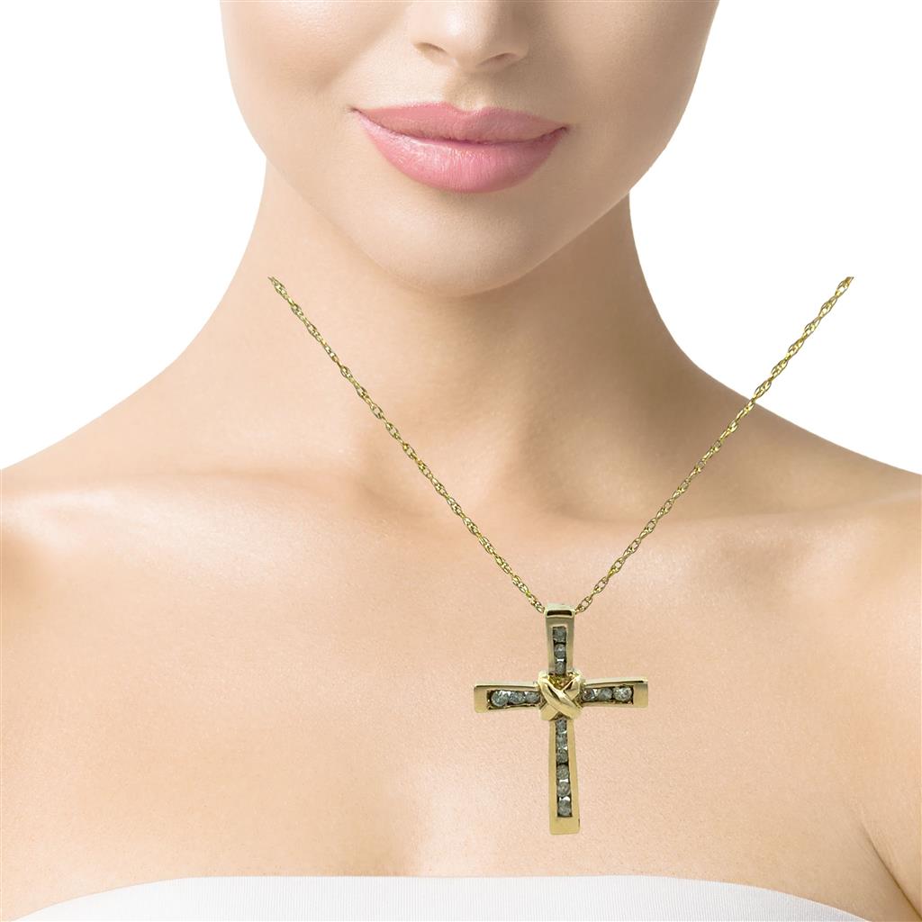 0.22 CTW Diamond 10K & 14K Yellow Gold Cross Pendant Necklace