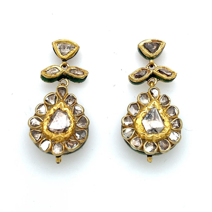 Polki Rough Cut Diamond Earrings with Enamel