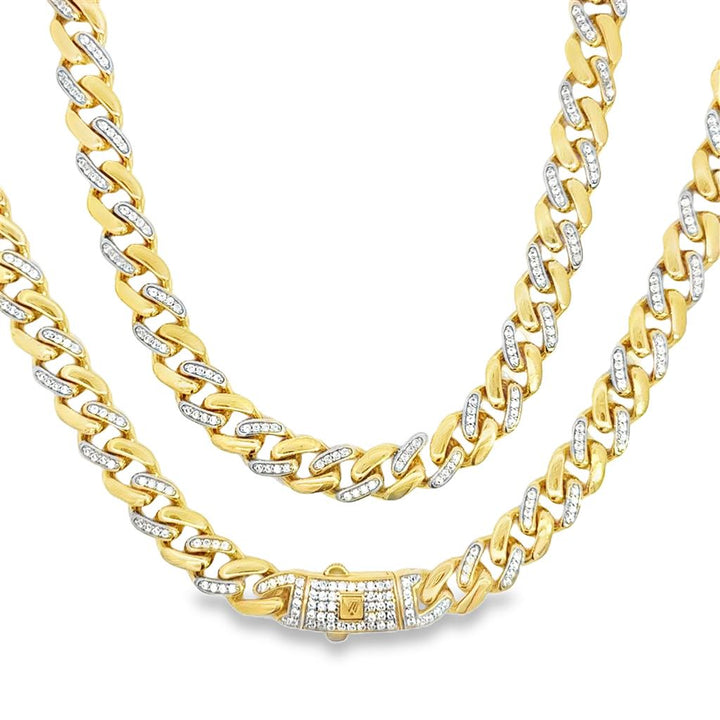 2.20 CTW Diamond 14K Two-Tone Gold Cuban Chain Necklace – 22.5" Long