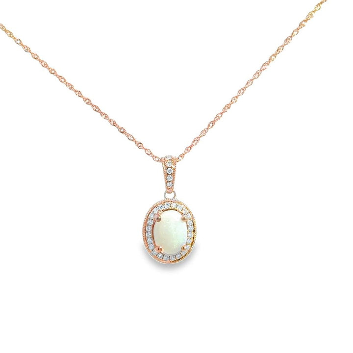 0.79 CT Oval Opal & 0.15 CTW Diamond Pendant Necklace in 14K Rose Gold