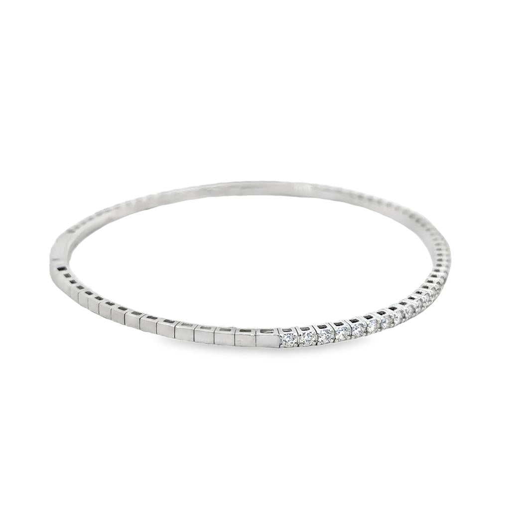 0.92 CTW Flexible Diamond Bangle Bracelet, 14K White Gold