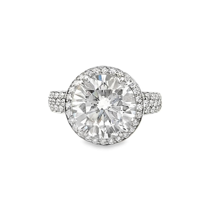Platinum 3.80 CT Round Brilliant Diamond Engagement Ring with Pavé Halo Setting