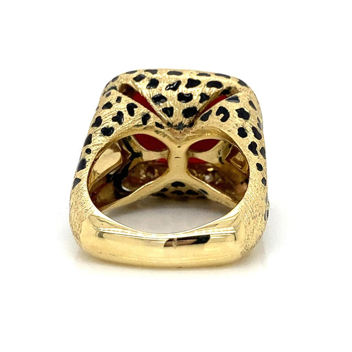 Coral and Diamond Enamel Ring-18KY
