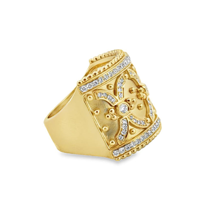 Doves 0.45 CTW Diamond 18K Yellow Gold Wide Ornate Band