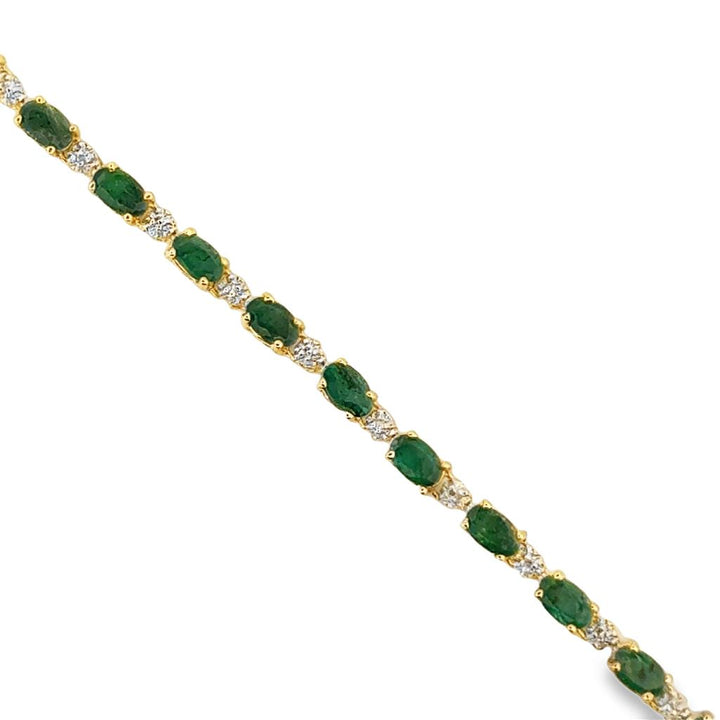 3.2mm Oval Emerald & Diamond 14K Yellow Gold Bracelet – 7 1/4"