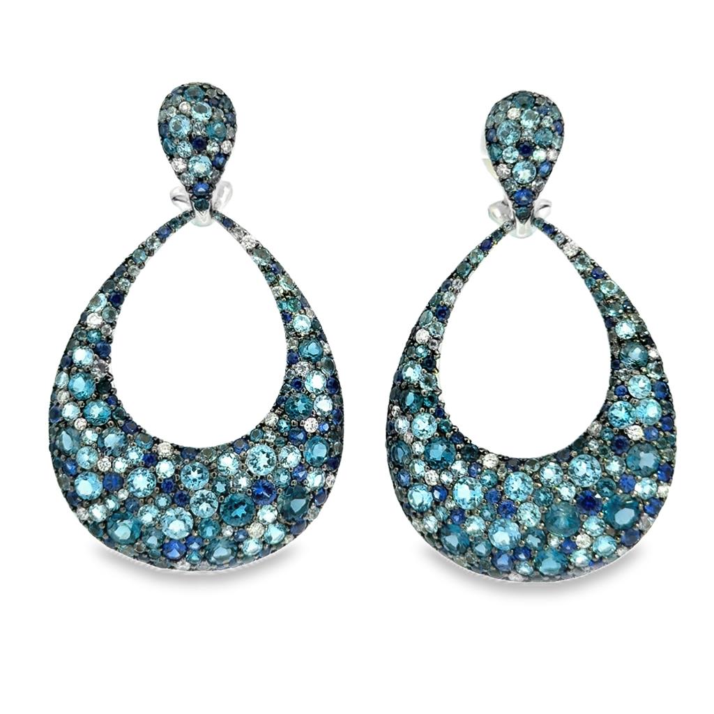 Sapphire, Aquamarine, Blue Topaz & Diamond 18K White Gold Large Drop Earrings