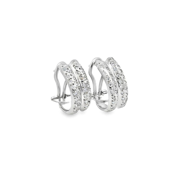 0.60 CTW Diamond 14K White Gold Double Row Hoop Earrings