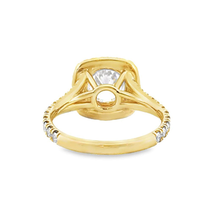 Cushion Shape Double Halo Engagement Ring Mounting in 18K Yellow Gold