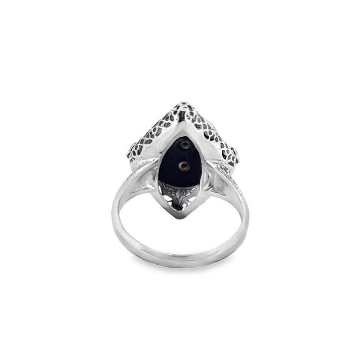 Vintage 14K White Gold & Onyx Ring with Yellow Gold Accents
