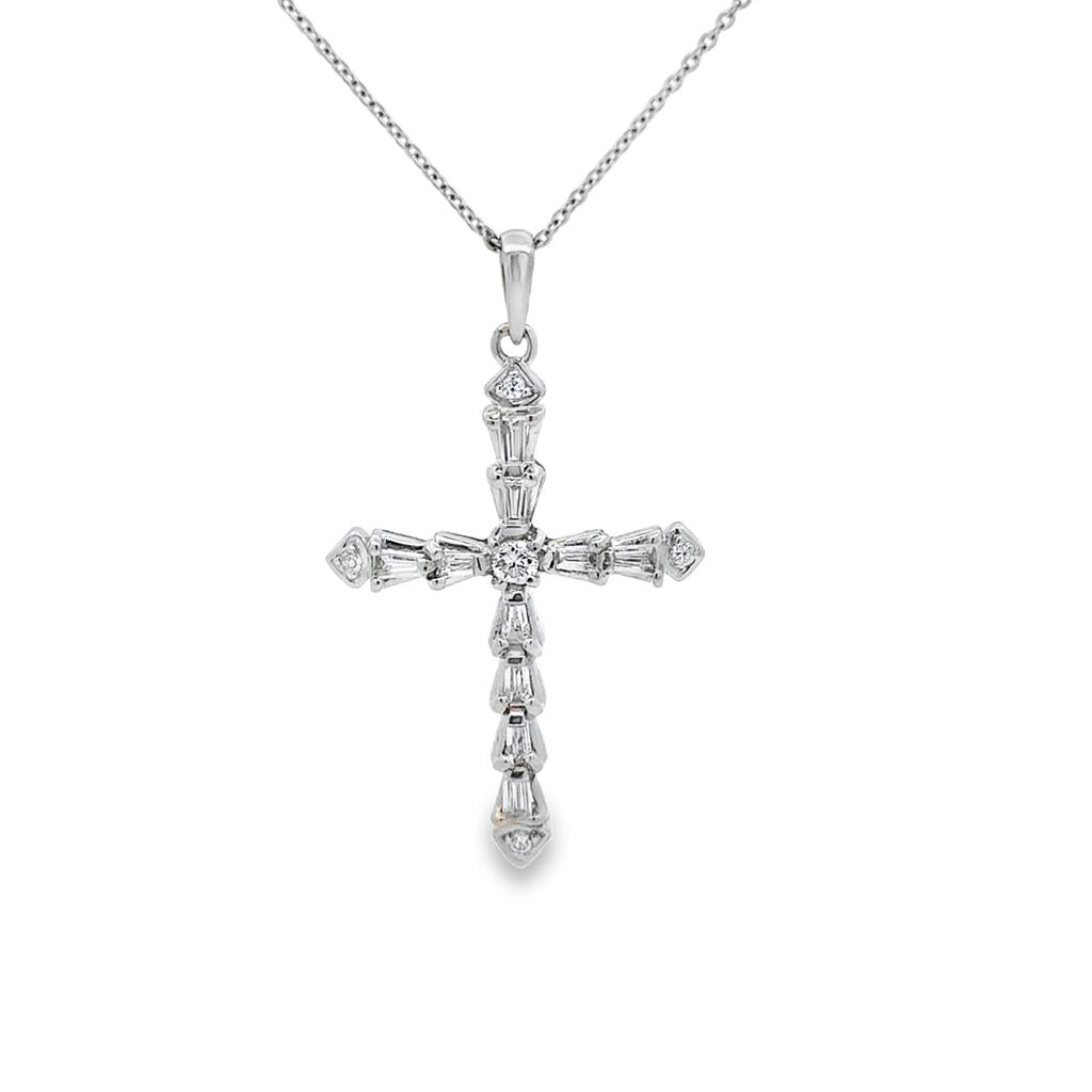 Pre-Owned 18K White Gold Diamond Cross Pendant with 14K White Gold Chain – .45ctw