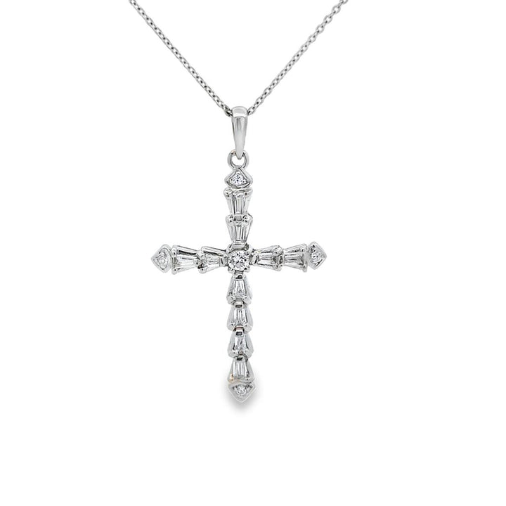 Pre-Owned 18K White Gold Diamond Cross Pendant with 14K White Gold Chain – .45ctw