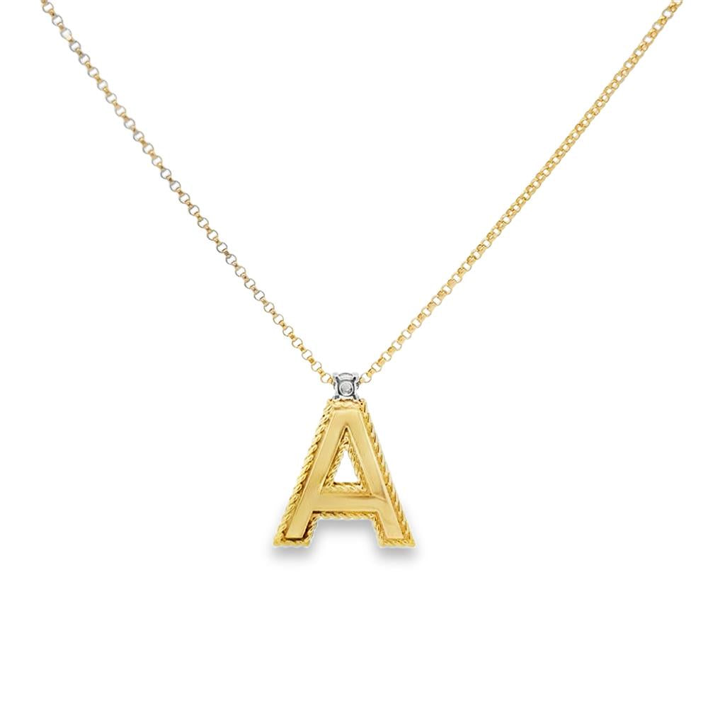 Pre-Owned Roberto Coin Princess "A" Initial Pendant, 18K Yellow Gold with Diamond Accent