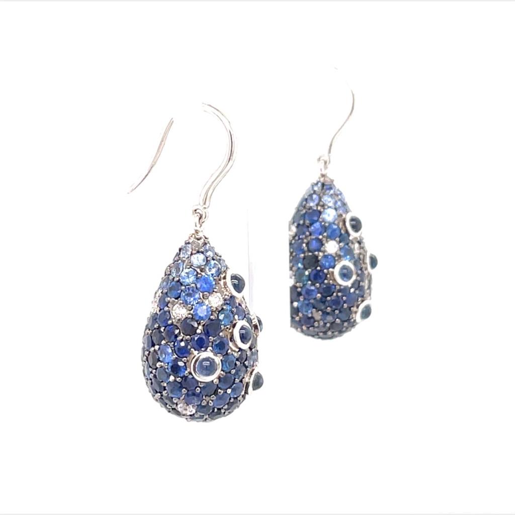 Sapphire & Diamond Drop Earrings in 18k White Gold