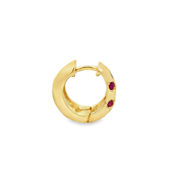 0.08 CTW Diamond & Ruby 14K Yellow Gold Huggie Hoop Earrings