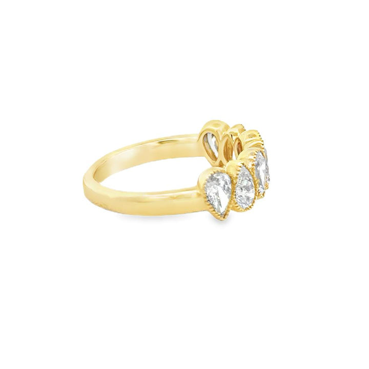1.68 CTW Pear Shape Diamond Band Ring with Milgrain Detail in 14K Yellow Gold