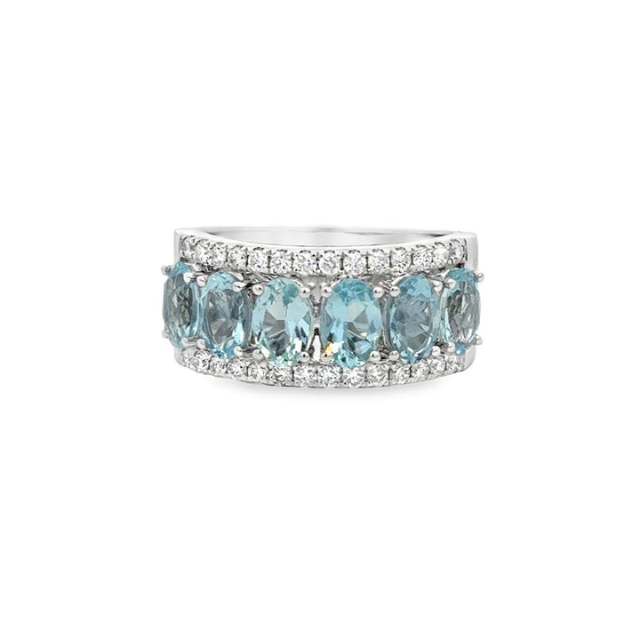 2.73 CTW Aquamarine & Diamond Wide Band Ring in 14K White Gold