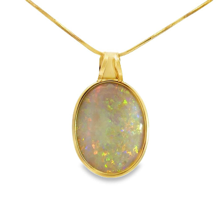 Large Oval Opal 14K Yellow Gold Pendant Necklace